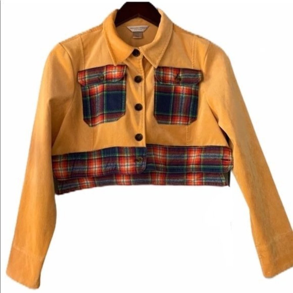 Rebuilt Custom Corduroy Jacket Medium Cropped Recycle Flannel Trim Handmade OOAK